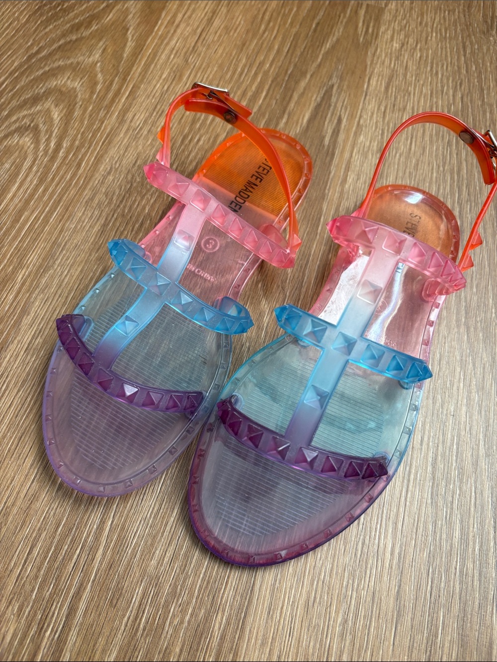 Steve Madden Girls' Translucent Rainbow Studded Jelly Sandals